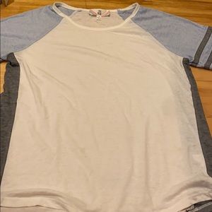 Very cute pink rose top blue sleeves grey sides